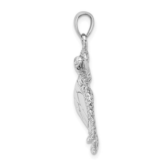14K White Gold Large Textured Swimming Sea Turtle Necklace Charm Pendant - Picture 2 of 4